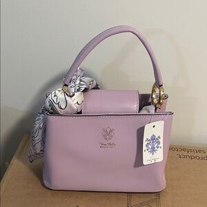 Vera Pelle Lavender Satchel with Floral Scarf
